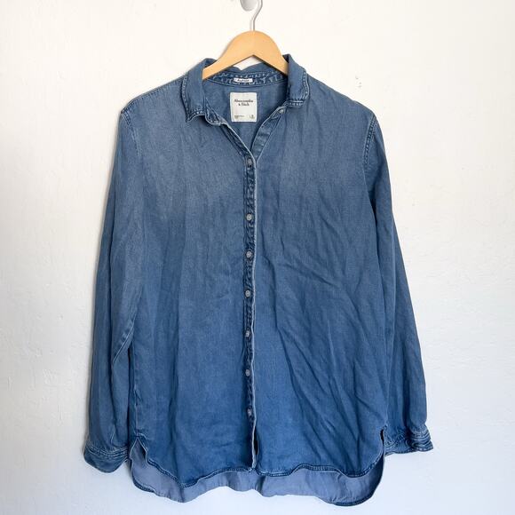 Abercrombie & Fitch Shirt XL Boyfriend Chambray Denim Button Lyocell Blue - Picture 1 of 5